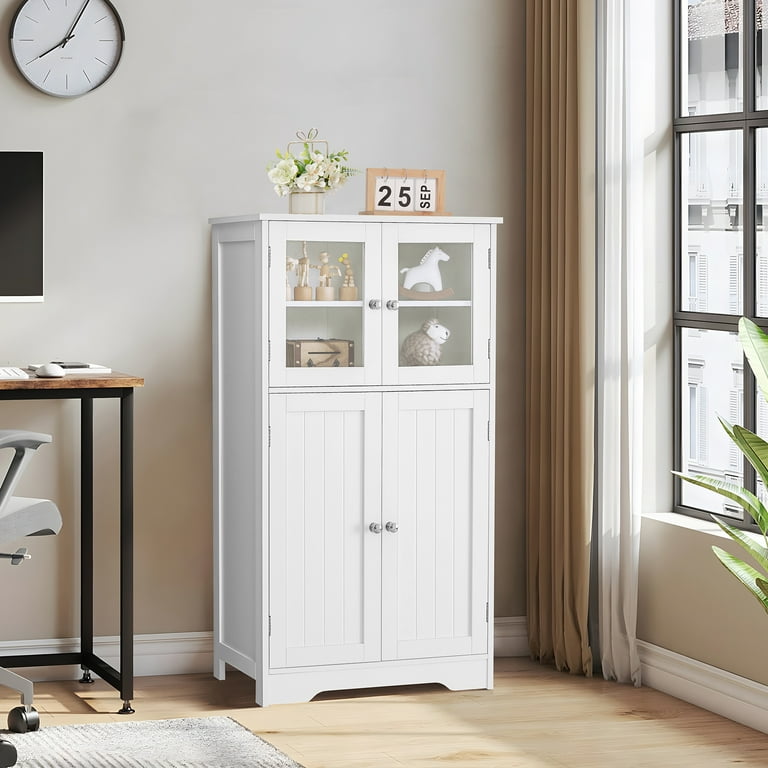 White floor cabinet 2024 with glass doors
