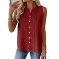 thumbnail image 4 of Womens Cotton Linen Sleeveless V Neck Button Down Shirts Pleated Loose Fit Lightweight Breathable Summer Dressy Casual Tank Blouses, 4 of 6