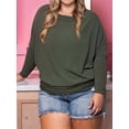 thumbnail image 6 of Women'S Long Sleeve Round Neck Soft Basic Batwing Sleeve Knitted Loose Pullover Autumn Fashion Clothing Army Green XXL, 6 of 7
