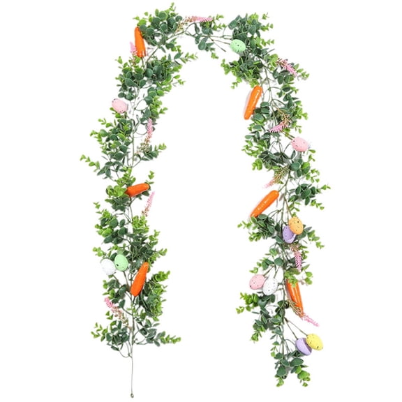 6 FT Artificial Easter Garland with Eggs and Carrots, Spring Vine Flower Easter Garland Decor for Home Indoor Outdoor Party, Multi Colored Hanging Wall Decor for Mantle Kitchen Fireplace Tree