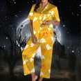 thumbnail image 2 of Gaexia Halloween Fun Print Pajama Set for Women Short Sleeve Long Pants Satin V-Neck Button Down Sleepwear Loungewear Pajama Set, 2 of 5
