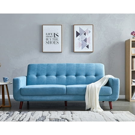 Fabric Sofa Sets For Sale Clearance!Blue Fabric Sofa Set, Mid Century Modern Sectional Sofa for Small Spaces, Rolled-Arm Upholstered Sofas with Solid Wood Frame, Tufted Sofa Couch for Living Room and Office, 79