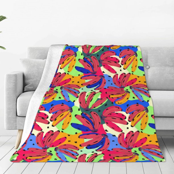 Fotbe Colorful Bananas Manta de Franela Acolchonada con Estampado, Súper Suave y Esponjosa, Extra Grande para Sofá, Cama, Uso Todo el Año-50"x40"