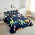 thumbnail image 3 of Feelyou Outer Space Dino Queen Comforter Set for Teens, Dreamy Rocket Bedding Sets, Cute Cartoon Navy Reversible Bedding Comforter Set, Breathable Home Decor, 3-Piece, 3 of 8