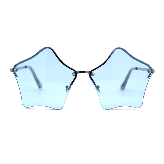 Lunettes de Soleil pour Femmes Sans Monture en Forme d'Étoile Hippie à Rainures de Mocassin Bleues