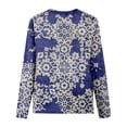 thumbnail image 3 of Kddylitq Funny Shirts For Women Clearance Dark Blue Funny Western Long Sleeve Printed Fall Shirts For Women Crew Neck Paisley Oversized Tops Graphic Petite Pullover Plus Size Blouses M, 3 of 4