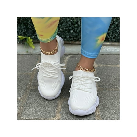 

Zodanni White Sneakers for Women Wide Width Running Shoes Knit Upper Sock Sneakers for Men White 7