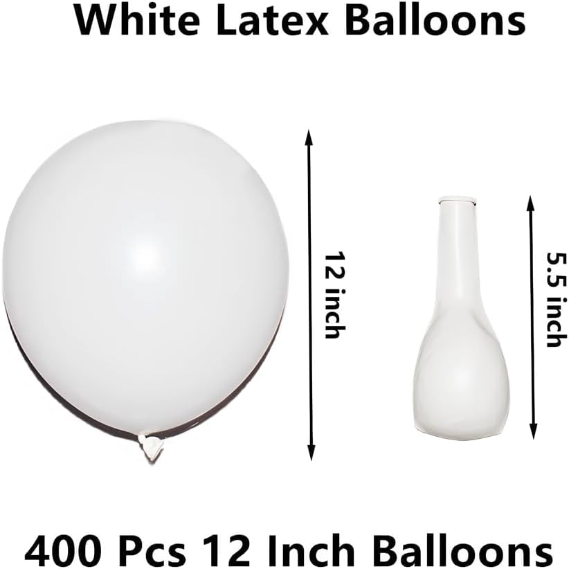 400 Pcs White Balloons 12 Inch Bulk Latex Balloon for Birthdays Weddings Party Decorations