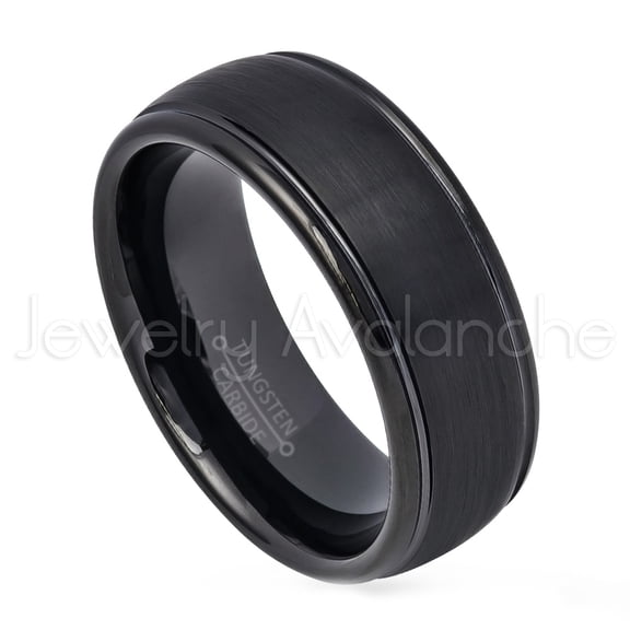 Dome Tungsten Ring - 8mm Brushed Black Ion Plated Comfort Fit Tungsten Carbide Anniversary Band