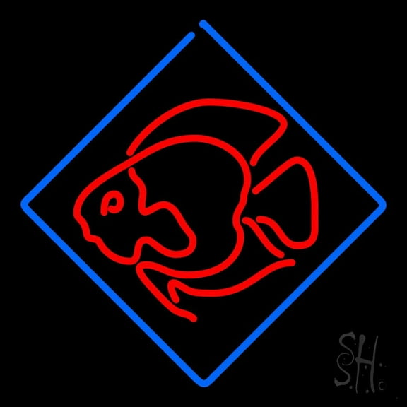 Fish Logo LED Neon Sign 16 x 16 - inches, Clear Edge Cut Acrylic Backing, with Dimmer - Bright and Premium built indoor LED Neon Sign for restaurant window and interior decor.