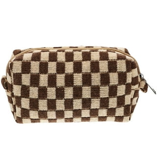 Pu Leather Checkerboard Large Capacity Multi-functional Waterproof Cosmetic  Bag Plaid Checkered Makeup Bag Portable Skincare Bag With Handle And  Divider For Women - Temu