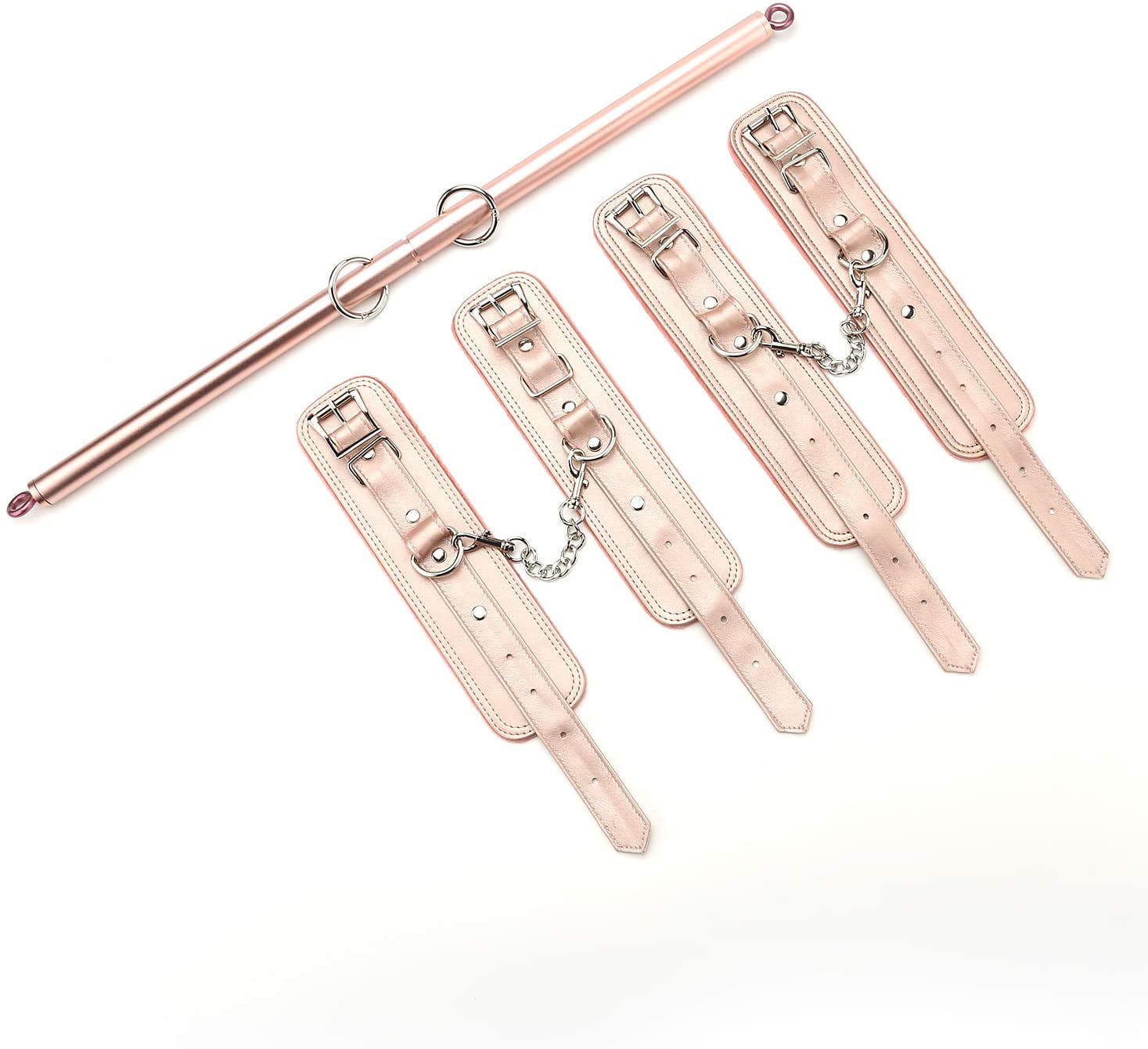 TMEOIIPY Rose Gold Stainless Steel Expandable Pilates Spreader Bar Set Sports Aid Training Fitness Gear with Fur Flocking Storage Bag 