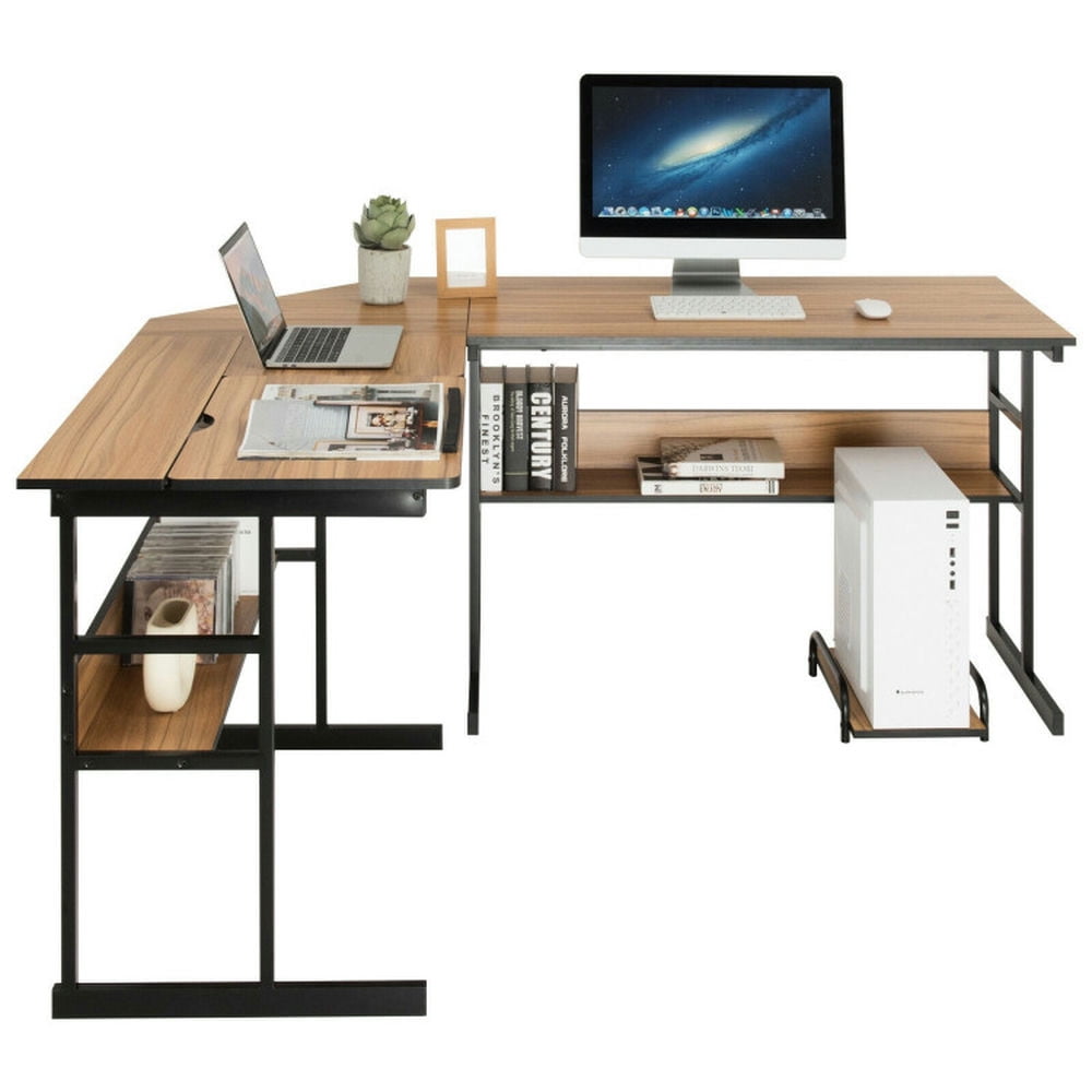 GVN L-Shaped Computer Desk with Tiltable Tabletop-Walnut, Desk for Bedroom, Gaming Computer Desks for Study,Working,Writing GVN L-Shaped Computer Desk with Tiltable Tabletop-Walnut, Desk for Bedroom, Gaming Computer Desks for Study,Working,Writing