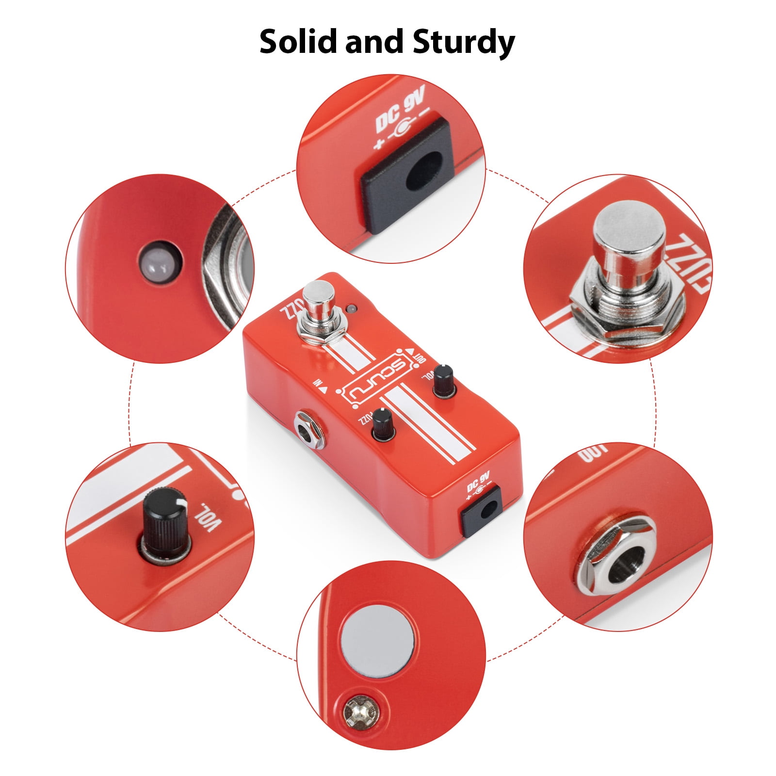 Guitar Fuzz Effects Pedal VOL/FUZZ Versatile Sound DC 9V 6.35mm Input/Output Interface Mini Electric Guitar Fuzz Effector with True Bypass