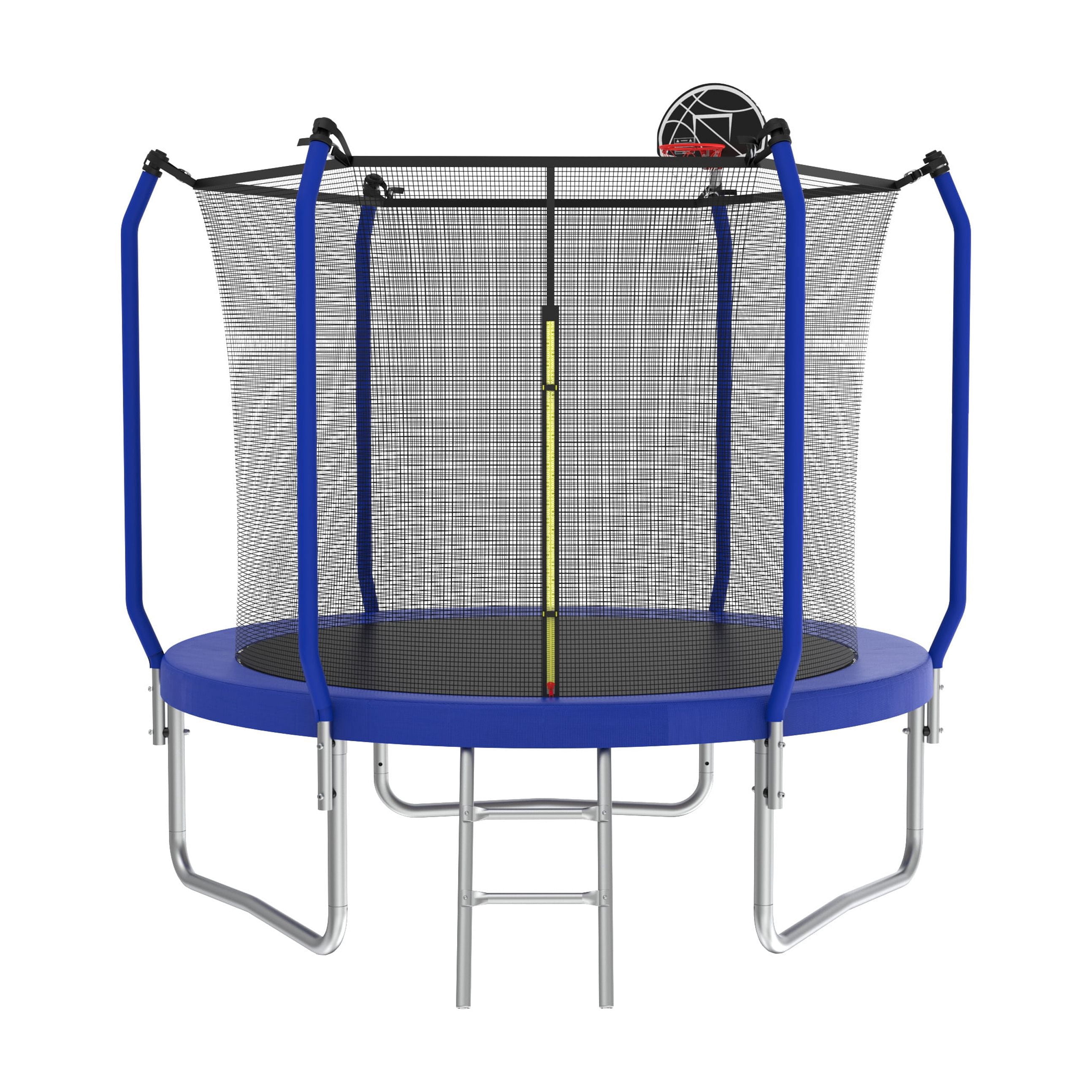 Soges 8FT Trampoline with Basketball Hoop, Reinforced Outdoor Trampoline with Enclosure Net, 1000LBS Capacity for 2-3 Kids