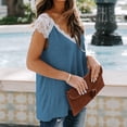 thumbnail image 3 of Pompotops Mode Femme Col Rond Manches Courtes Hauts en Dentelle T-Shirt Tees Ample Court, 3 of 5