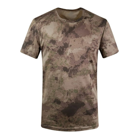 Vetsdori Mens Breathable T-Shirts Outdoor Stretch Pull On Camouflage Graphics Dry Fit Short Sleeve Holiday Shirts for Men Crew Neck