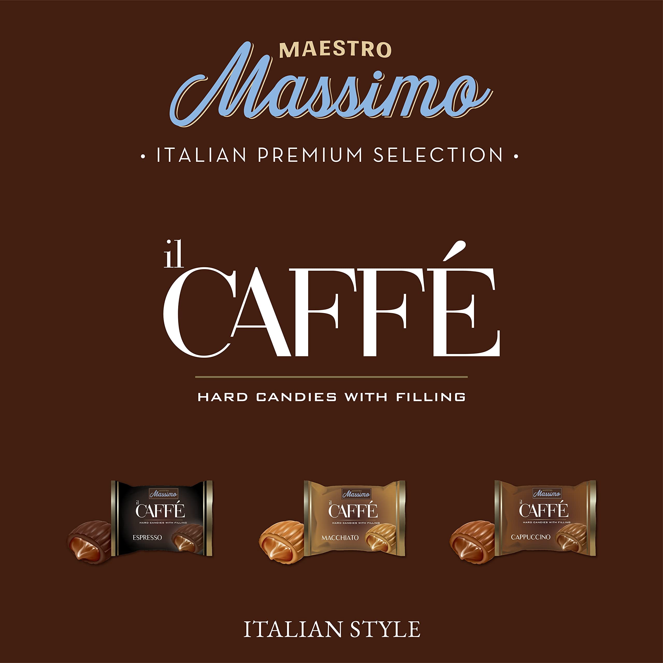 Maestro Massimo Hard Coffee Candy with Filling - Macchiato, Espresso, Cappuccino - Individually Wrapped - A Delightful Gift for Coffee Lovers (Pack of 1)