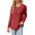 thumbnail image 1 of Blusas de Larga con Cuello Redondo para Mujer, Blusas Holgadas con Botones para Otoño e Invierno 2025. Rojo S, 1 of 10