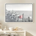 thumbnail image 2 of PixonSign Framed Canvas Print Wall Art Red Mailbox and The Ocean Nature Cityscape Photography Realism Rustic Scenic Relax/Calm Cool Black and White for Living Room, Bedroom, Office - 24"x36" White, 2 of 5
