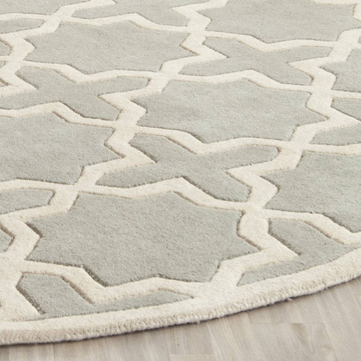 SAFAVIEH Chatham Giovanni Geometric Wool Area Rug, Gray/Ivory, 7' x 7' Round