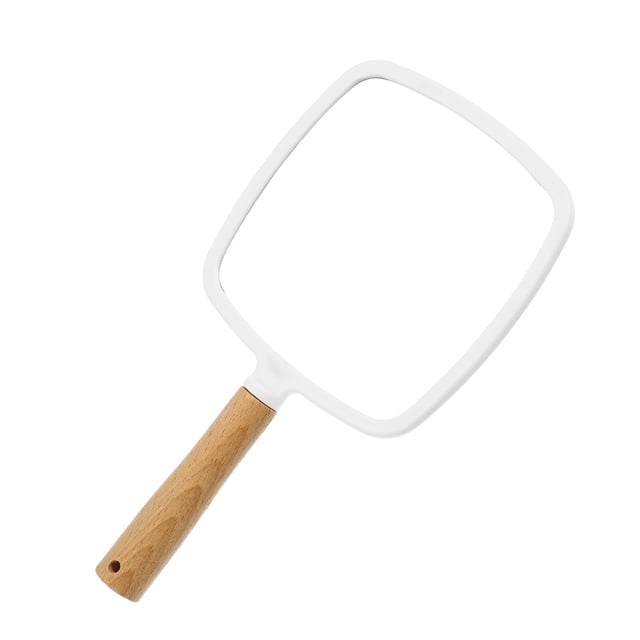 Unique Bargains Portable Square Wood Handle Vanity Makeup Mirror Handheld Cosmetic Mirror White