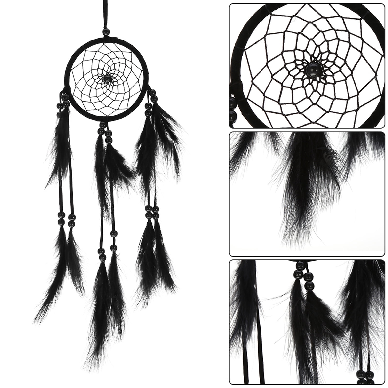Attrape-Rêves 9 Cm + 4 Petits - Couleur Noir - Décoration Bohème Chambre, Symbolique Des Rêves - 5