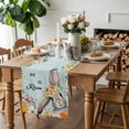 thumbnail image 3 of Happy Easter Table Runner, Spring Bunny He Is Risen Yellow Flower Green Wood Grain Cotton Linen Kitchen Table Decoration Washable Dining Tabletop Runners for Home Party Decor 13x108 Inches, 3 of 9