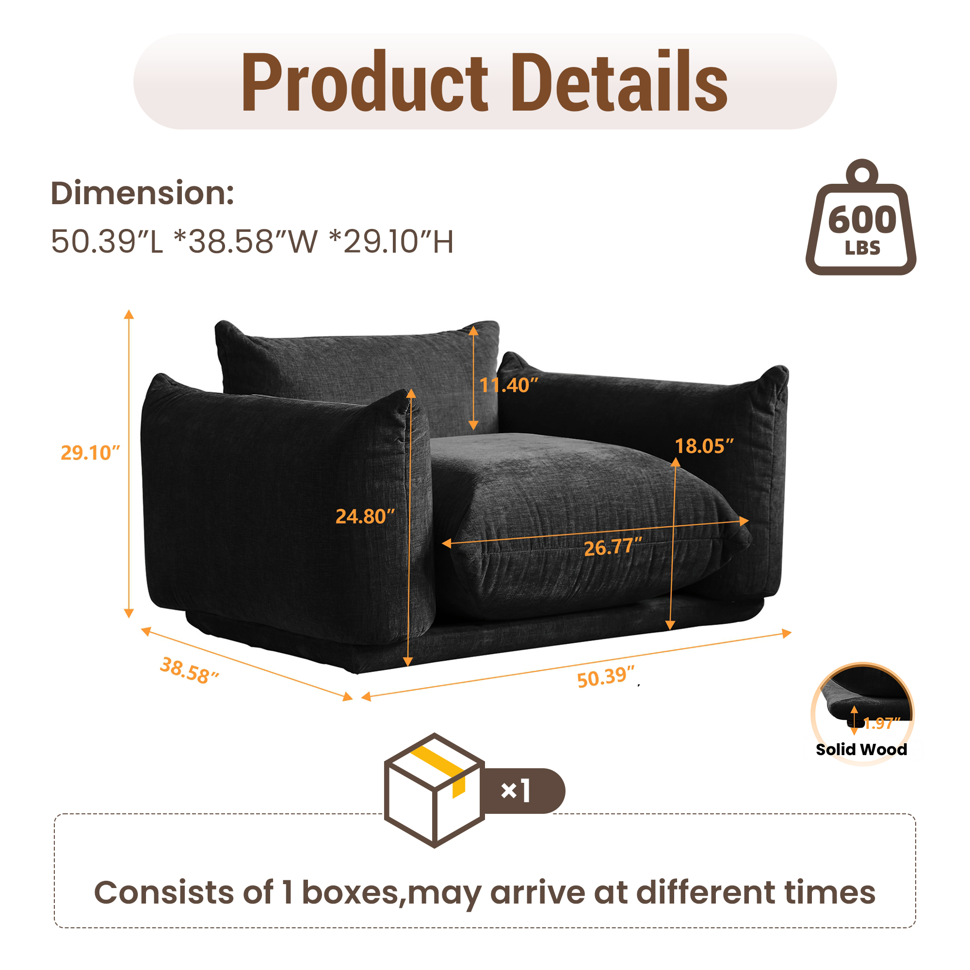 Magic Home Modular Sectional Sofa Floor sofa Foam Couch L-Shaped Sofa Chenille Couch Single Sofa Sectional Couch for Living Room,Black
