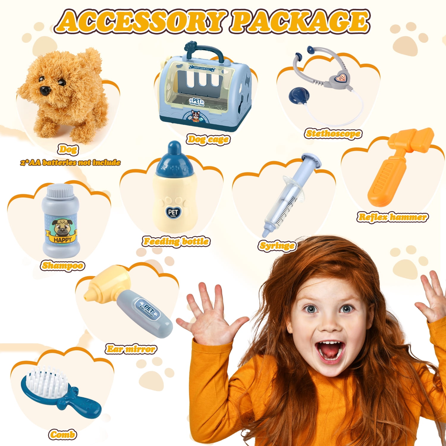 UQN Toy Veterinarian Kit for Kids, Vet Play Sets for Kids with Interactive Electric Dog and Cage, Doctor Pretend Play Toys for Boys Girls Toddlers Ages 2 3 4 5 6 7 Year Old
