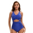 thumbnail image 1 of Top-kevin Women's One Piece Swimsuit Wide Straps V Neck Ruched Textured Ribbed Twist Back, 1 of 11