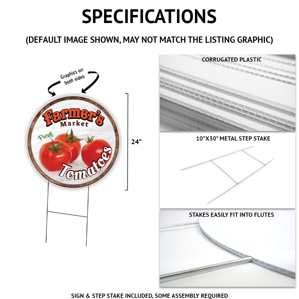 SignMission Corrugated Plastic Sign With Double Sided Image 24" Circular - Farmer's Market Honey For Sale | Coroplast Yard Sign With Stake |  Made in the USA