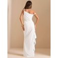 thumbnail image 4 of White One Shoulder Ruched Wrap Maxi Dress With Asymmetrical Ruffle Hem And Draped Detail, 4 of 7