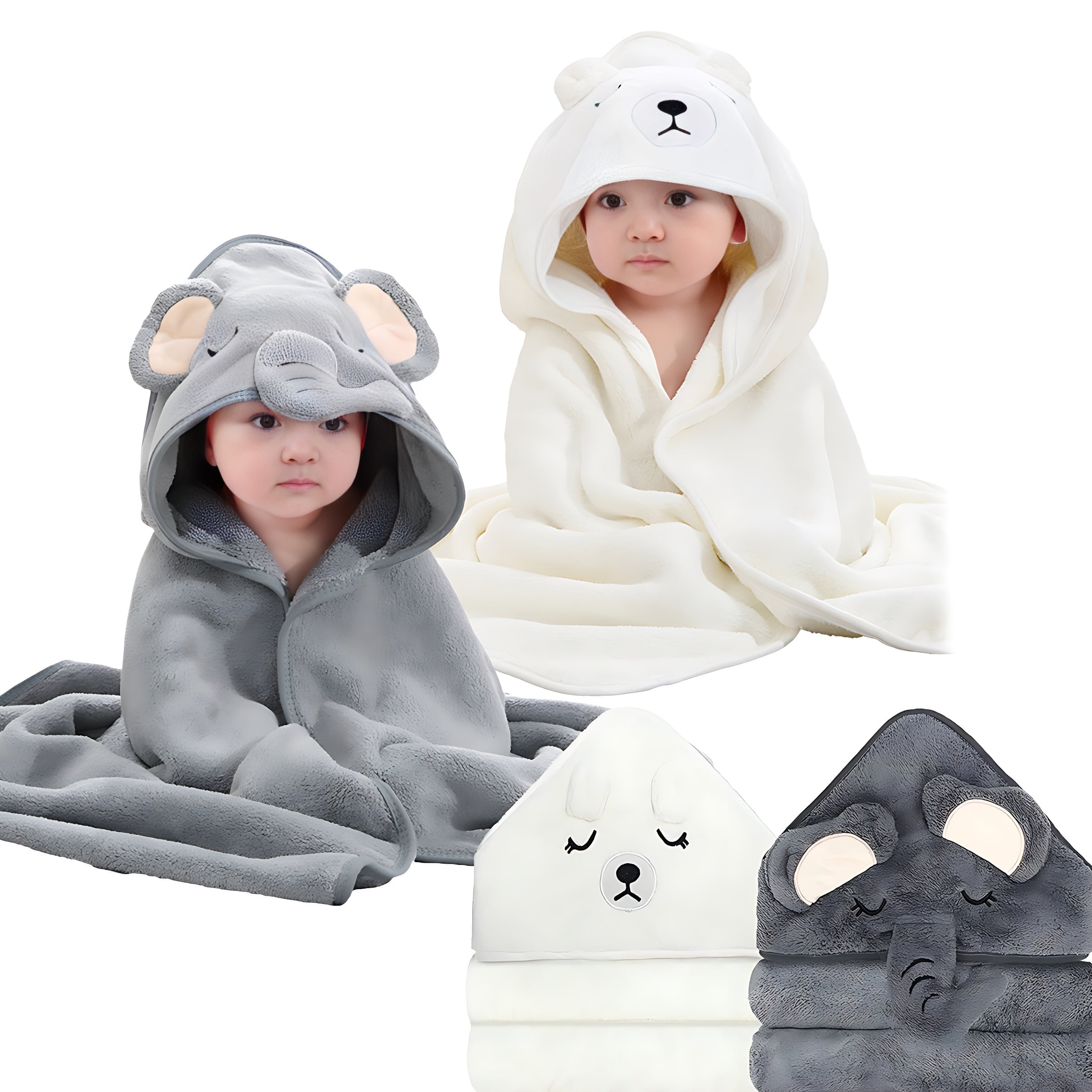 IFCOW 2pcs Baby Hooded Towels Soft Cotton Baby Bath Towel ，31.5 x 31.5" Ultra Absorbent Towel for Newborn Toddler Infants Babie Gifts