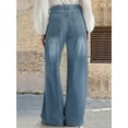 thumbnail image 2 of Women's Wide Leg Pants Flared Jeans Double Breasted Stitched Low Waisted Loose Comfortable Casual Denim, 2 of 7