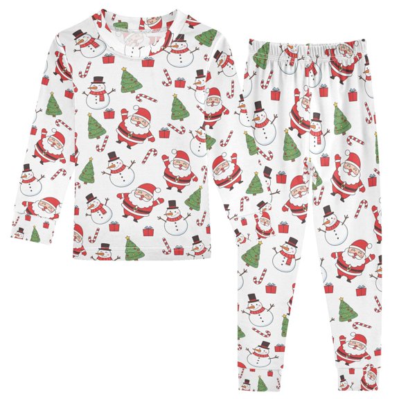 joogoo Christmas Tree Santa Claus Snowman 2 Piece Long Sleeve Tee and Pants Cotton Pajama Set 5Y