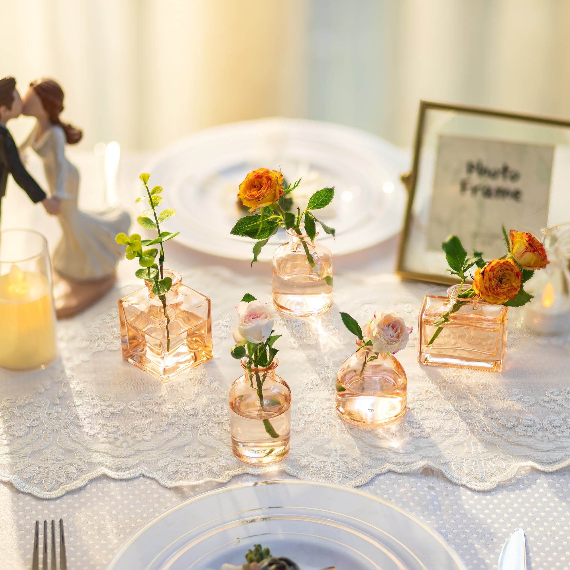 Glasseam Set of 20 Mini Glass Bud Vases: Bulk Small Flower Vases for Centerpieces, Wedding Table Decor, Modern Champagne Vases for Dining Room, Baby Shower Favors