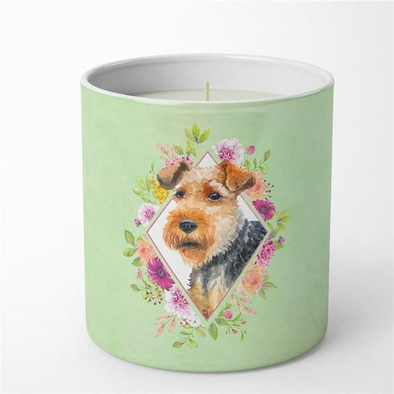 10 oz Welsh Terrier Green Flowers Decorative Soy Candle