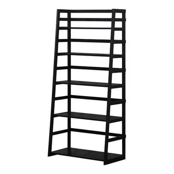 Simpli Home Acadian Wood 63" x 30" Transitional Ladder Shelf Bookcase in Black