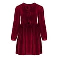 thumbnail image 6 of Women's Elegant Velvet Dress Long Sleeve Round Collar Bow Detail Pockets Knee-Length Casual Temperament Daily Party Fashion Wear Outfit Wine L, 6 of 6