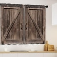 thumbnail image 3 of Rustic Western Barn Door Kitchen Curtains Small Short Country Curtains Brown Rust Farmhouse Bathroom Window Treatment Curtain Wooden Door Bedroom Drapes 27.5x36 Inch 2 Panels Set, 3 of 6