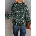 thumbnail image 4 of SHEWIN Tops for Women Casual Boho Floral Print V Neck Chiffon Blouses Loose Long Sleeve Business Shirt Green XL, 4 of 8