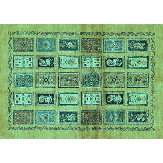 Ahgly Company Machine Washable Indoor Rectangle Abstract Turquoise Blue Modern Area Rugs, 4' x 6'