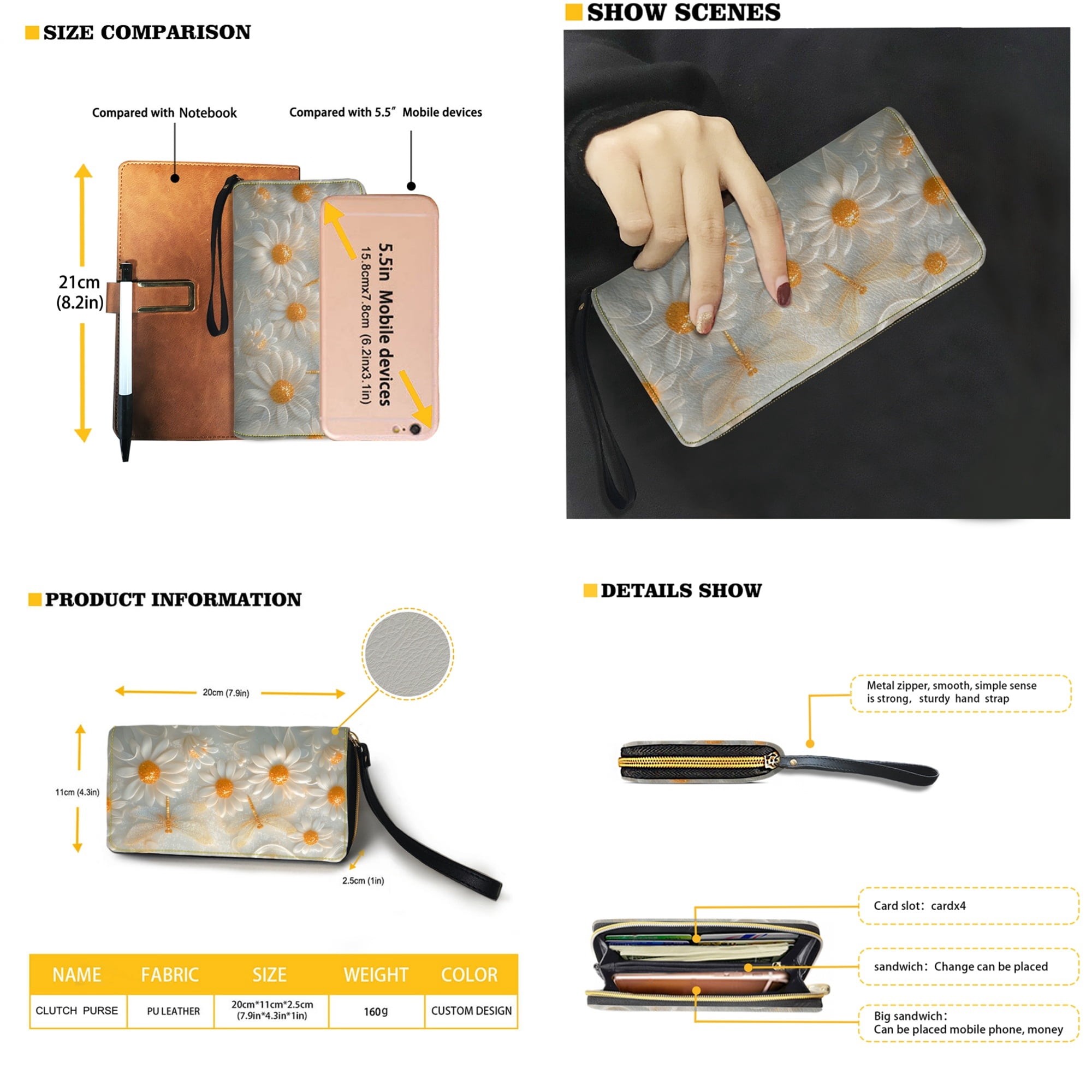 ZUXONGSY Daisy Flower Dragonfly Print Leather Satchel Bag for Women with Matching Wallet Set Waterproof Office Tote for Shopping Work