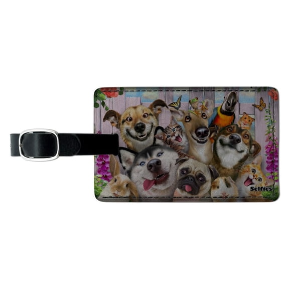 Pet Animals Selfie Dogs Cats Rabbit Hamster Guinea Pig Rectangle Leather Luggage Card Suitcase Carry-On ID Tag