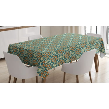 Ambesonne Orient Tablecloth Rectangular Table Cover, Daffodils, 60"x84", Teal Orange
