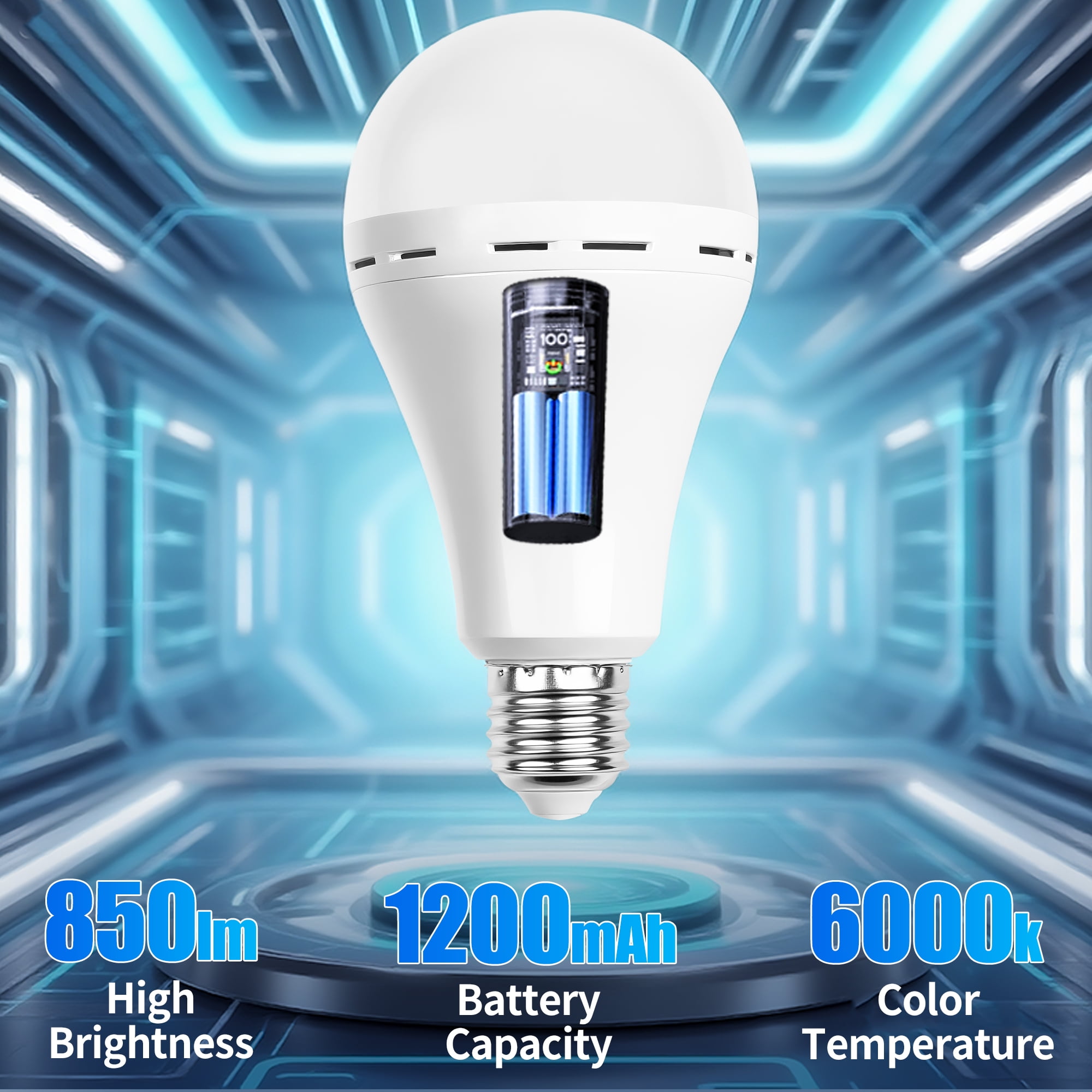 Rechargeable Emergency Light Bulbs, Battery Powered LED Light Bulb 6500K Daylight E26 12W 70W Equivalent with 1200mAh for Home Power Outage Camping Hurricane, 6 Pack