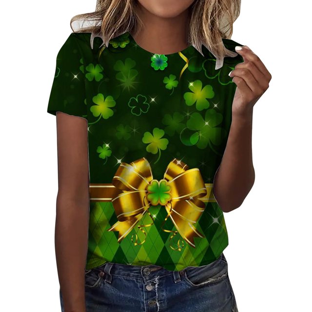 Outfmvch Chemises pour Femmes T-Shirts Chemises pour Femmes T-Shirts Graphiques Manches Courtes Hauts pour Femmes Mode Féminine Col Rond Manches Courtes T-Shirt Imprimé Amour Vert Armée S
