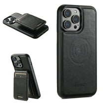 Mantto for iPhone 16 Pro Max Detachable 2-in-1 Case with Card Pocket,Compatible with Magsafe Wireless Charging,Shockproof Premium PU Leather Credit Card Slots Kickstand Phone Case,Black