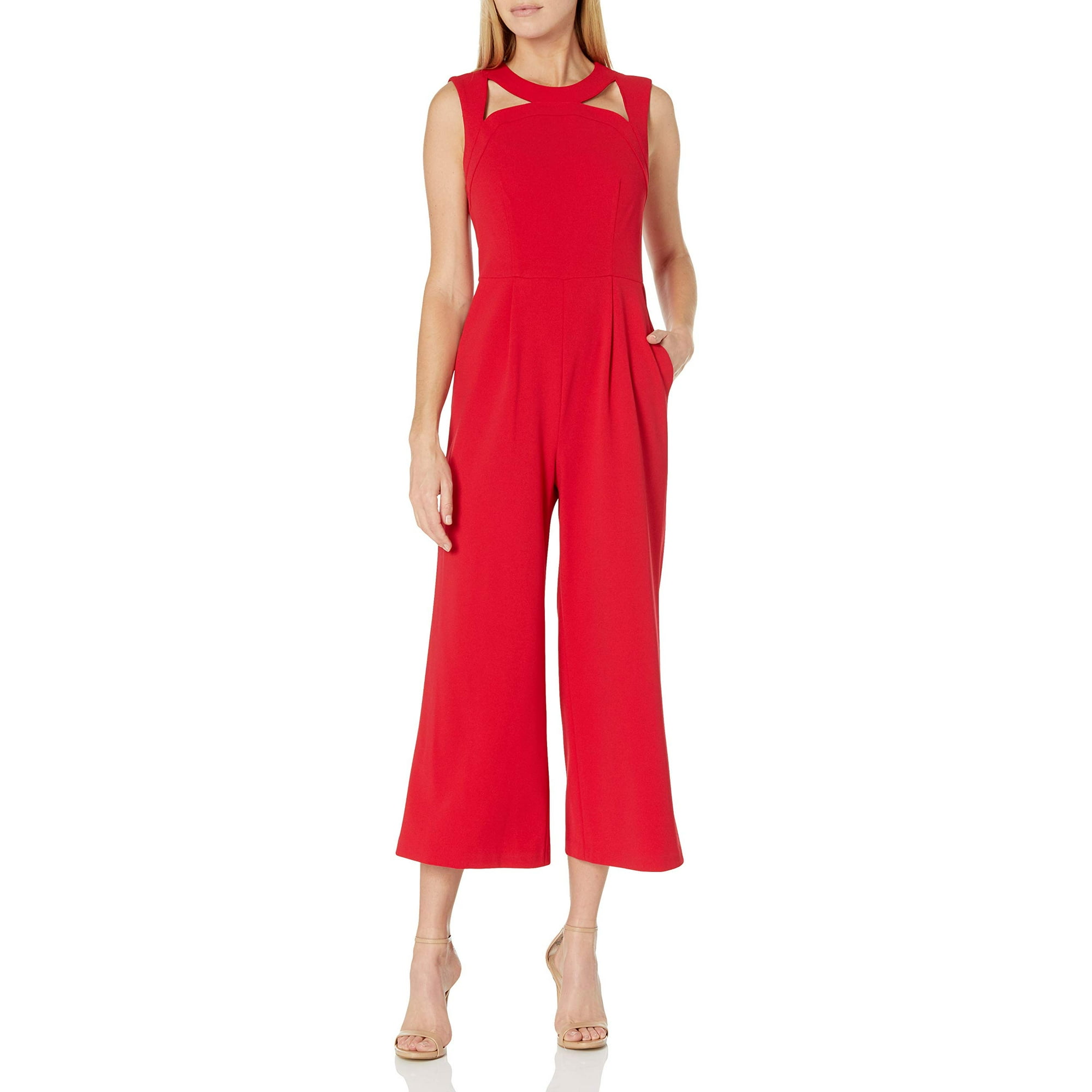 Calvin Klein Women's Sleeveless Cropped Jumpsuit with Cut Outs, Red, 8 |  Walmart Canada